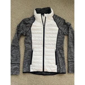 Eddie Bauer IgniteLite Hybrid Jacket Womens XS Gray White Quilted Zip Hooded
